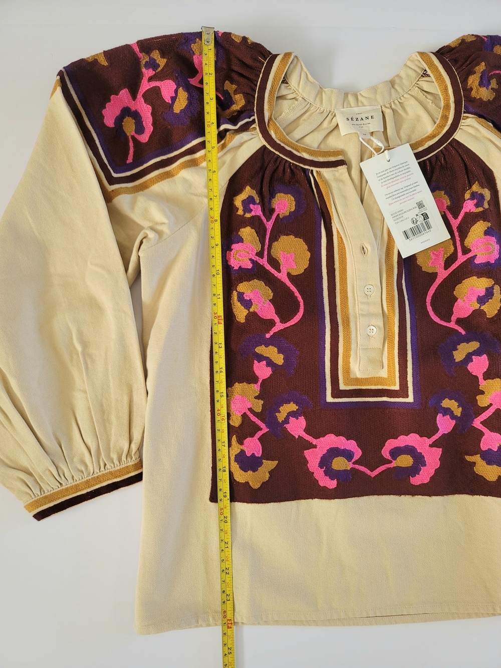 Sezane Saveria Cotton Embroidered Long Sleeve Peasant Blouse,  2/34, Cottagecore - Picture 9 of 13